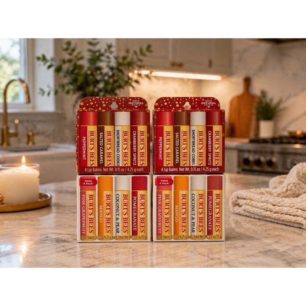 Burt's Bees Lip Balm Lot 4 Packs 16 Total Holiday & Fruit Flavors New Sealed